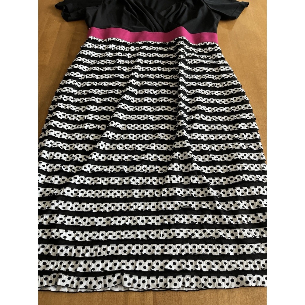 Ronni Nicole Women's Empire Waist Dress Short Sleeve B&W Sz 8 Ruffle Polka Dot - Picture 5 of 13